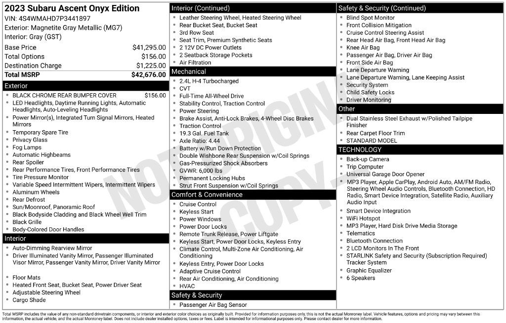 2023 Subaru Ascent Onyx Edition