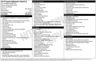 2019 Toyota Highlander Hybrid LE