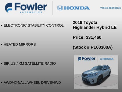 2019 Toyota Highlander Hybrid LE