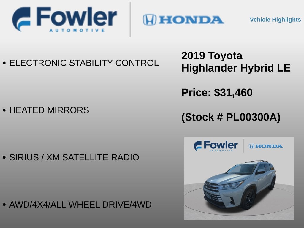 2019 Toyota Highlander Hybrid LE