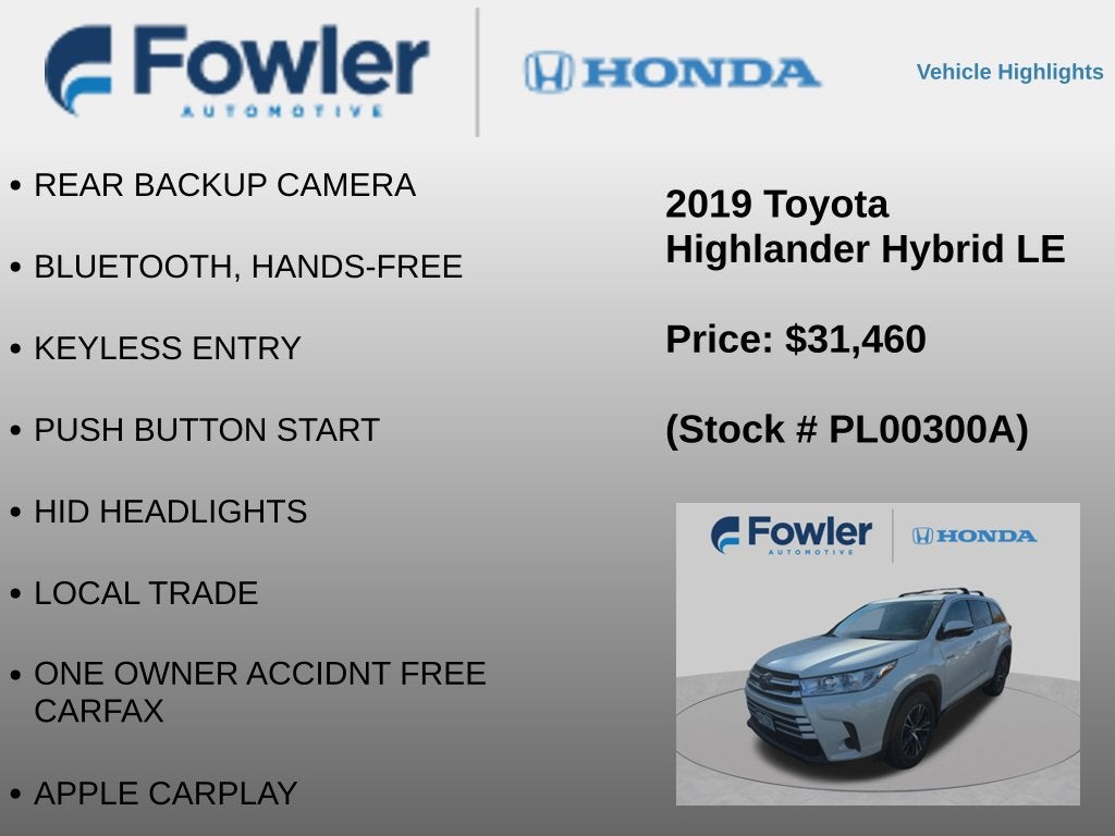 2019 Toyota Highlander Hybrid LE