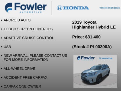 2019 Toyota Highlander Hybrid LE