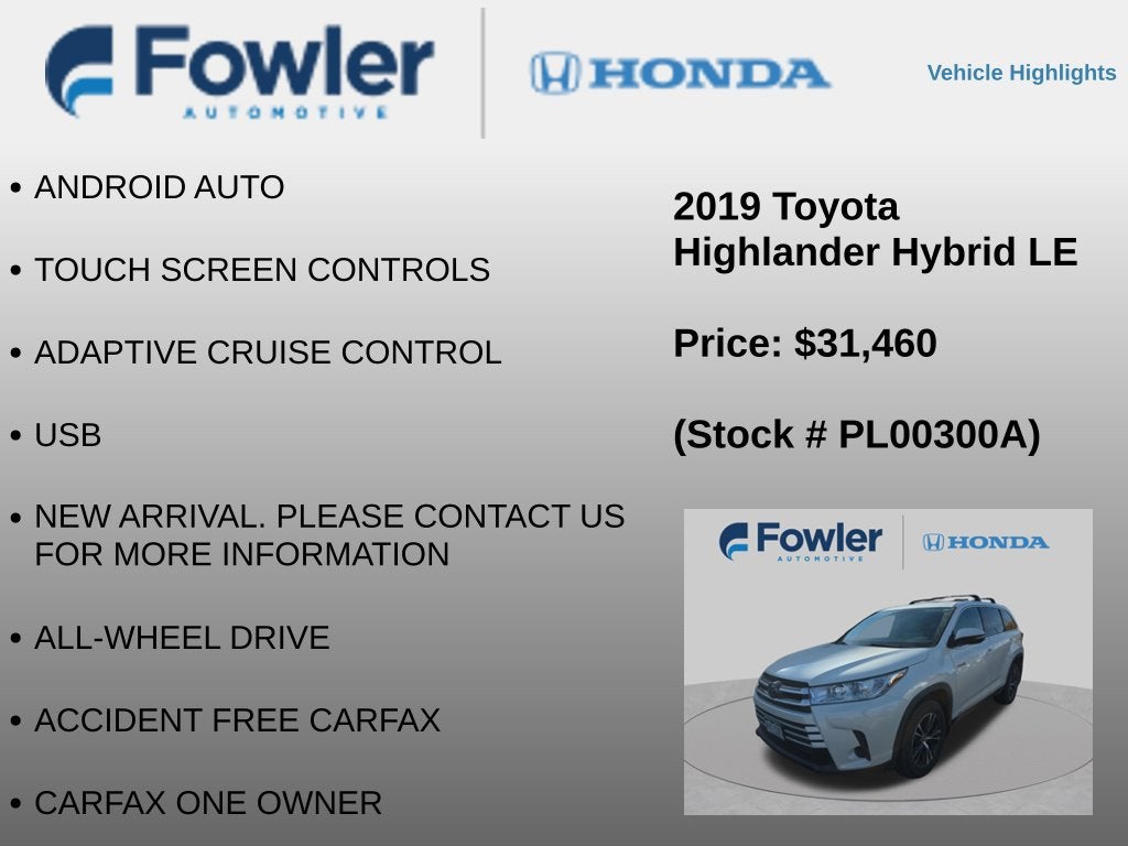 2019 Toyota Highlander Hybrid LE