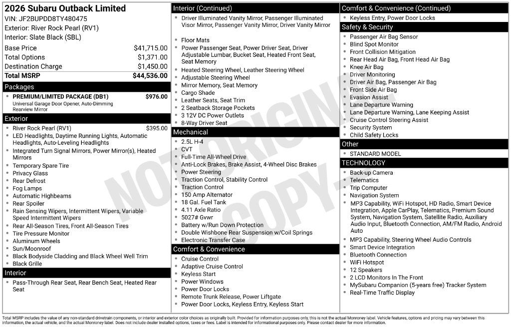 2026 Subaru Outback Limited