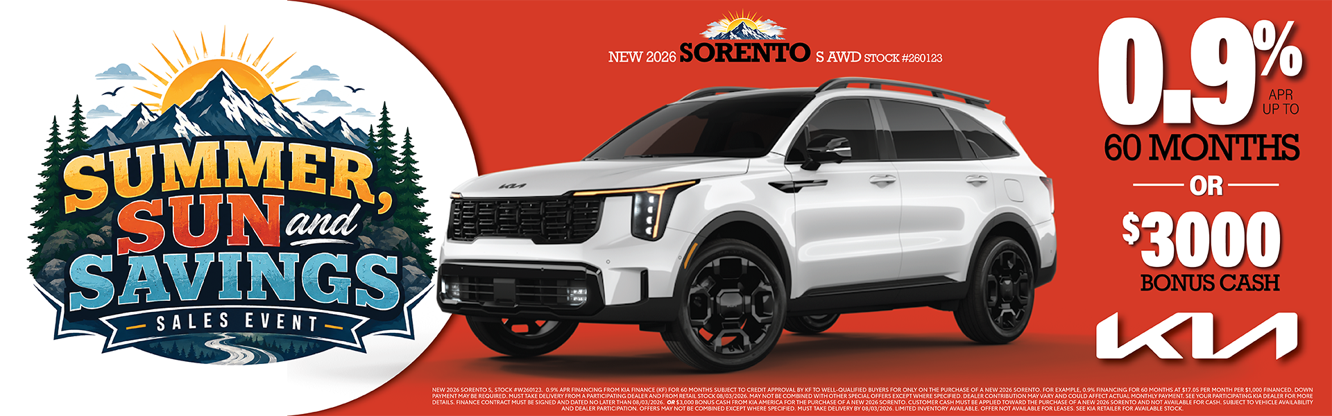 Sorento Finance or Bonus Cash Offer